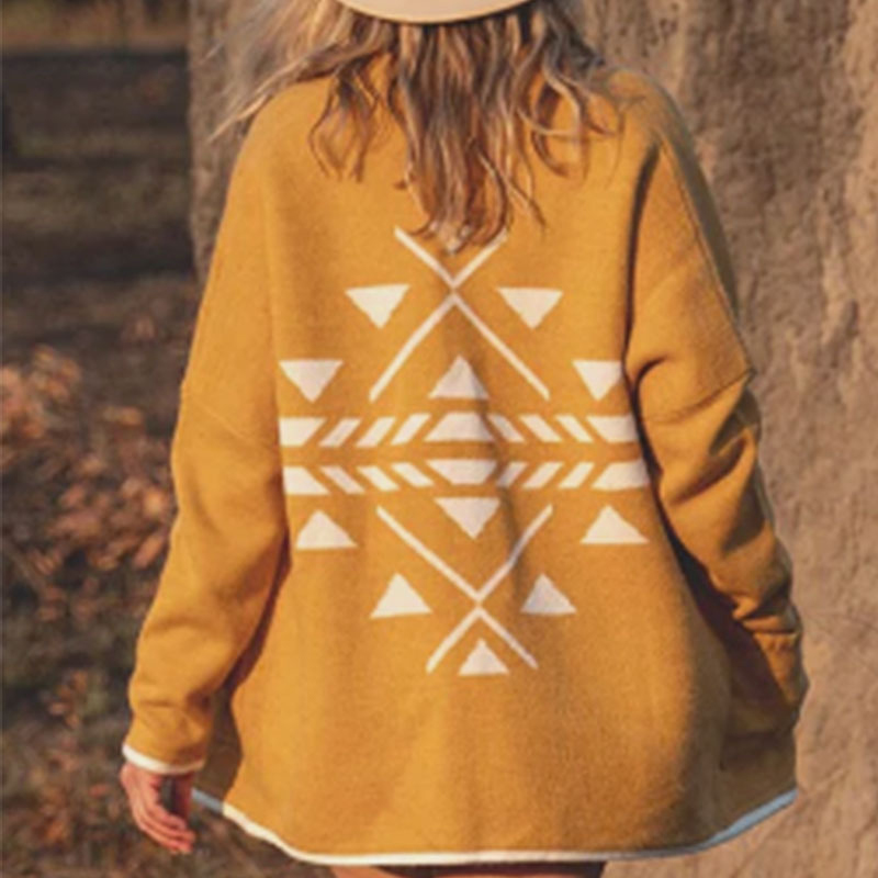 Totem Long Sleeve Loose Sweater Cardigan-ABOXUN