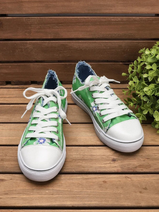 Women's Sneakers Floral Lace-up Canvas Sneakers-ABOXUN