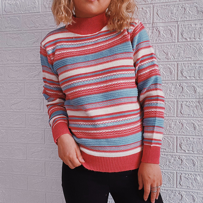 Vintage Long Sleeve Turtleneck Striped Sweater-ABOXUN