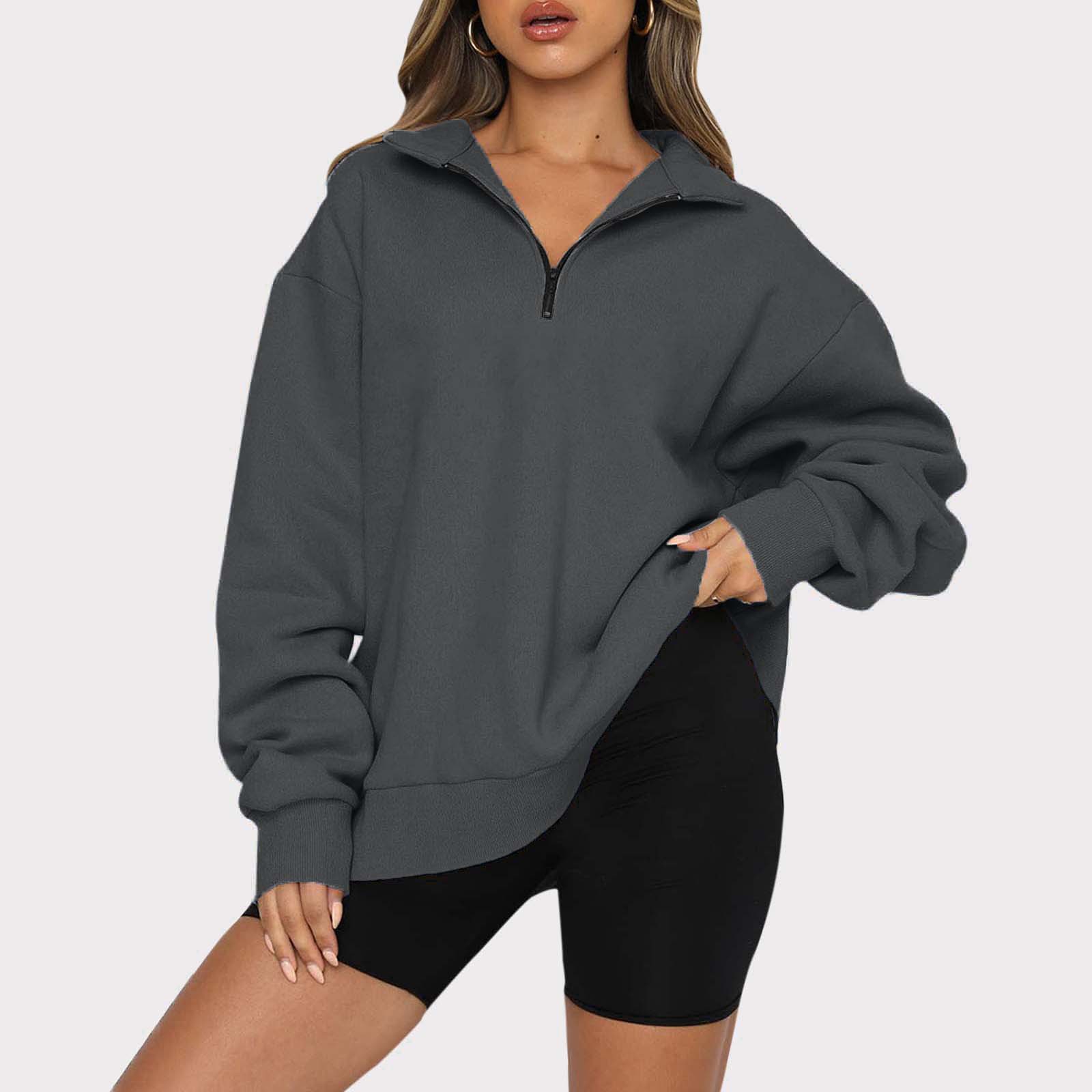 Casual top half-zip pullover long-sleeved sweatshirt sweatshirt-ABOXUN