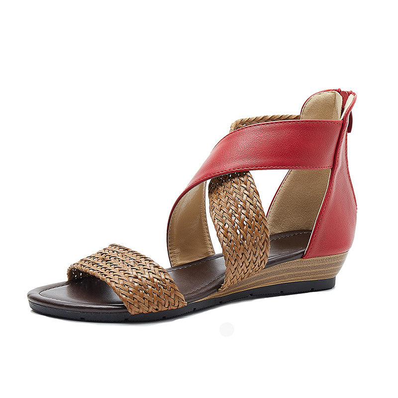Ladies Woven Wedge Sandals-ABOXUN