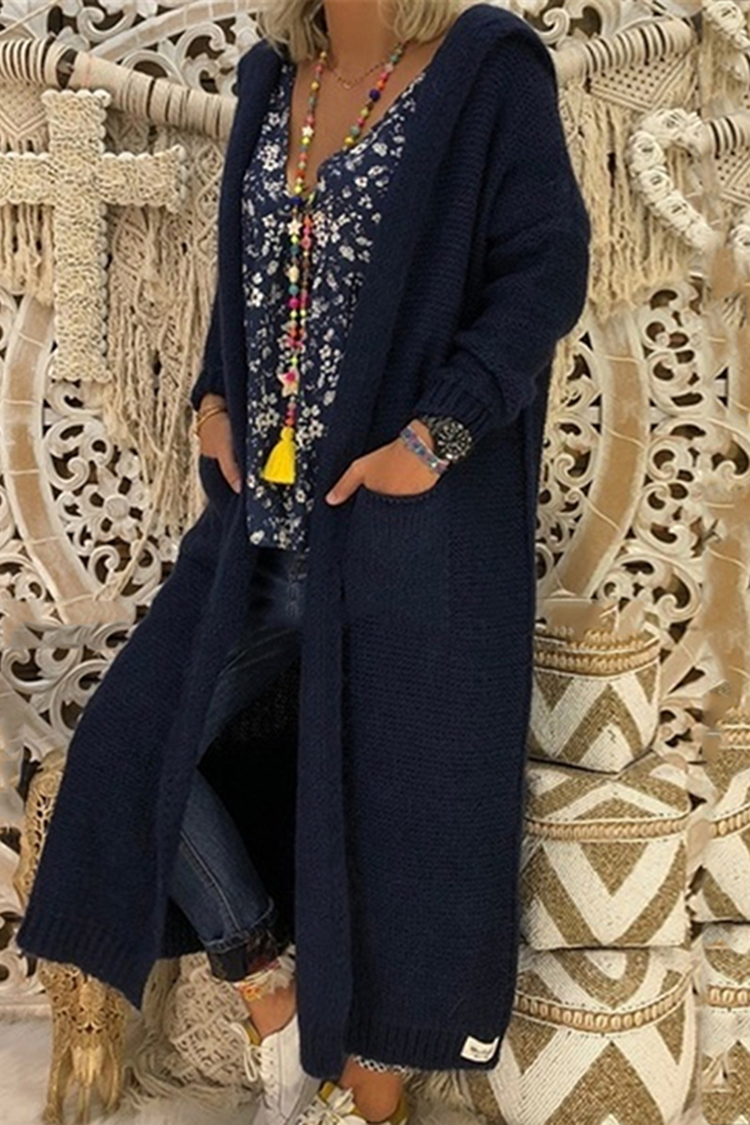 Vintage Loose Pocket Hooded Sweater Cardigan-ABOXUN