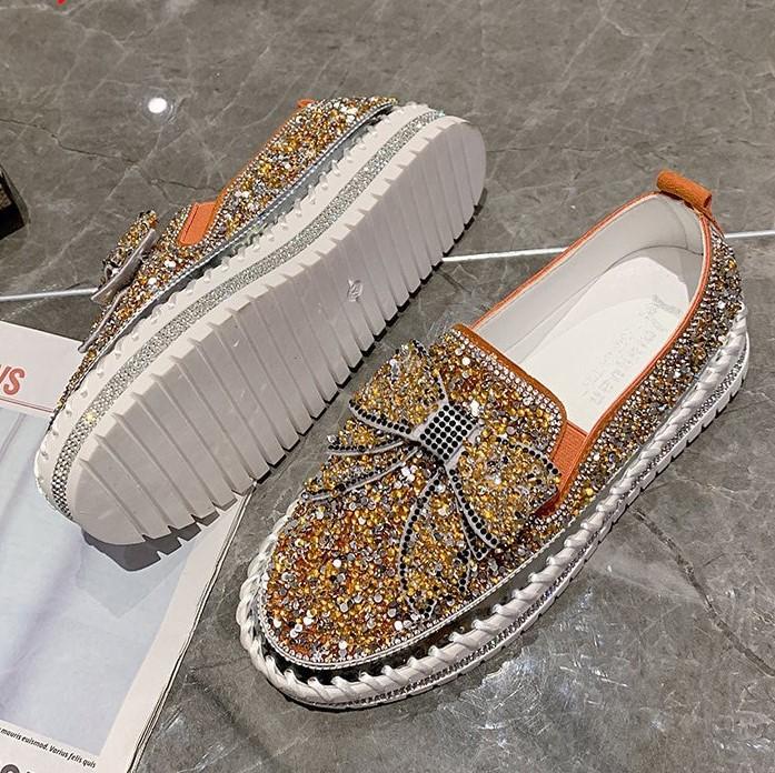👡Women Shining Rhinestone Slip-on Loafers with Cute Bowknot-ABOXUN