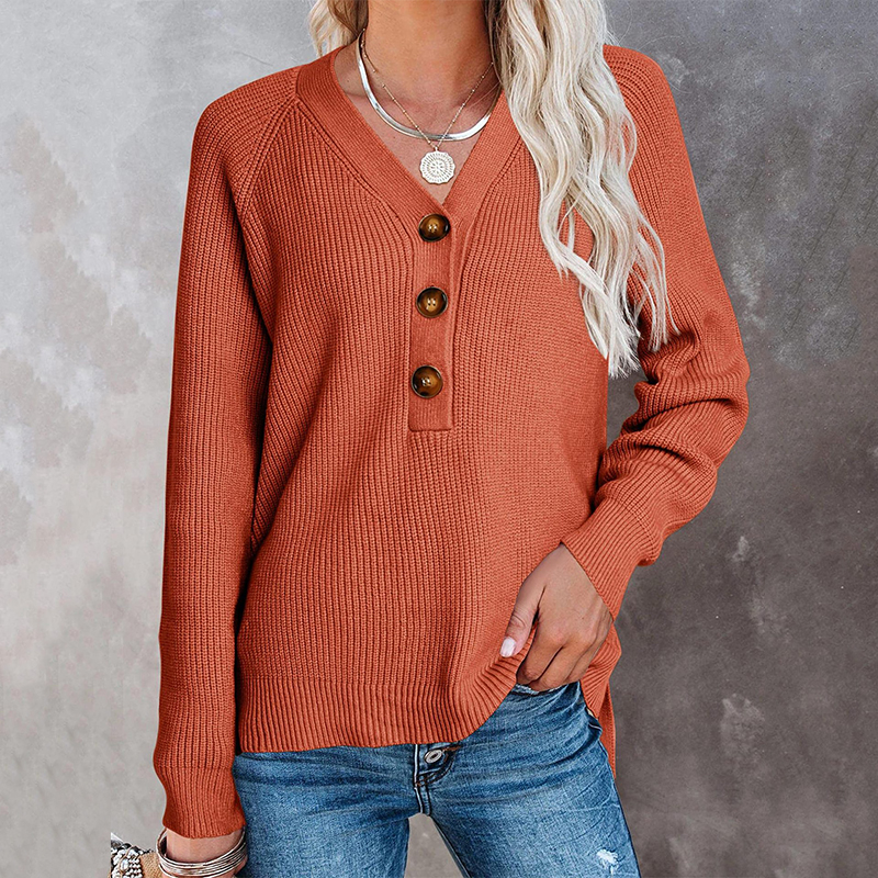 Casual V Neck Long Sleeve Sweater-ABOXUN