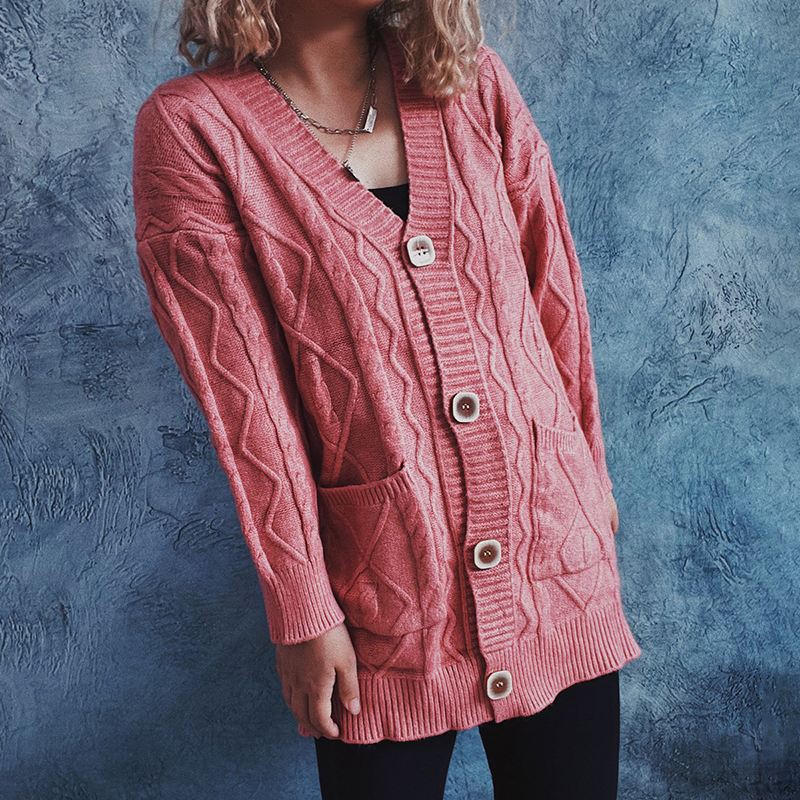 Vintage Long Sleeve Solid Sweater Cardigan-ABOXUN