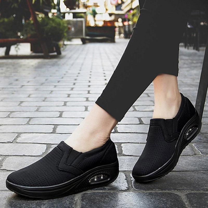 Women's Sporty Platform Fabric Daily Slip-On Walking Sneakers-ABOXUN
