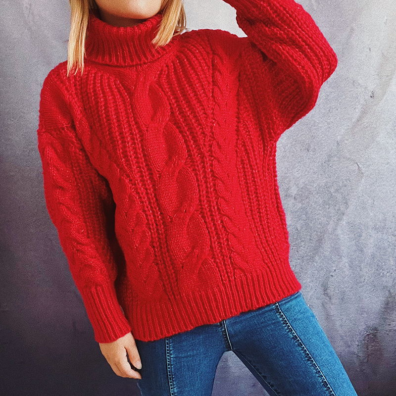 Vintage Long Sleeve Turtleneck Solid Sweater-ABOXUN