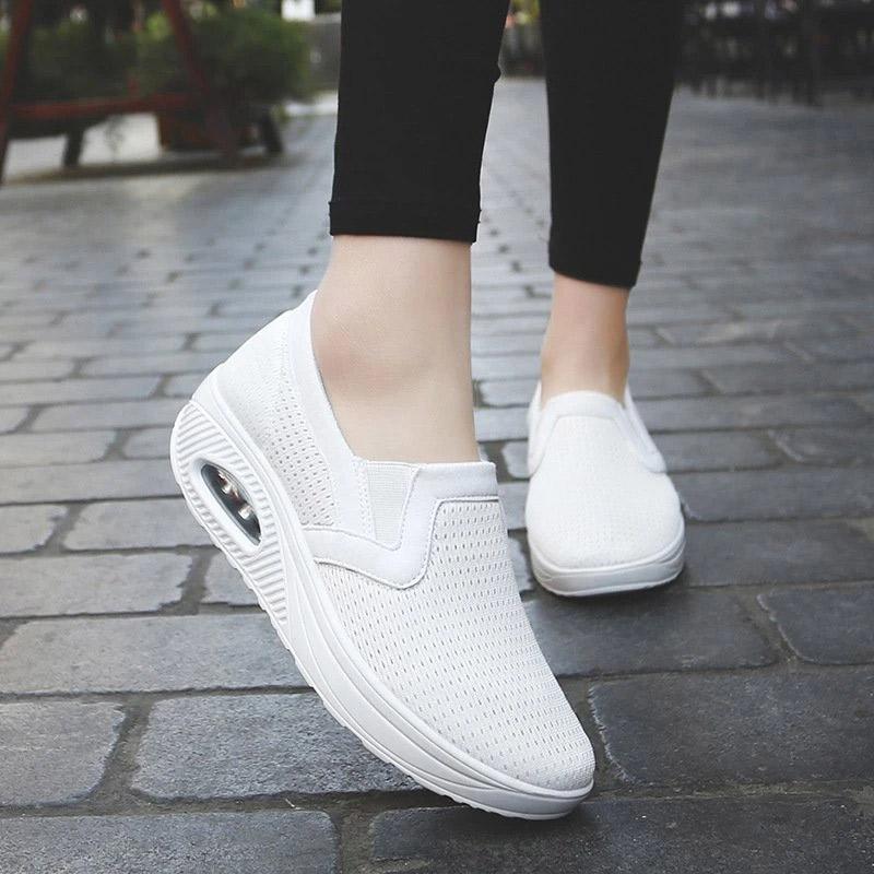 Women's Sporty Platform Fabric Daily Slip-On Walking Sneakers-ABOXUN