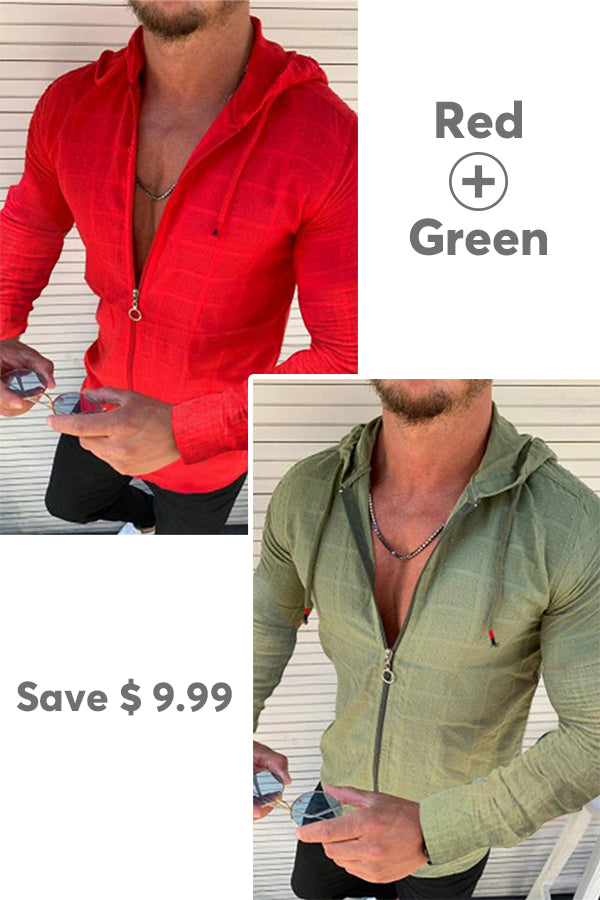 New casual slim long-sleeved hooded shirt-ABOXUN