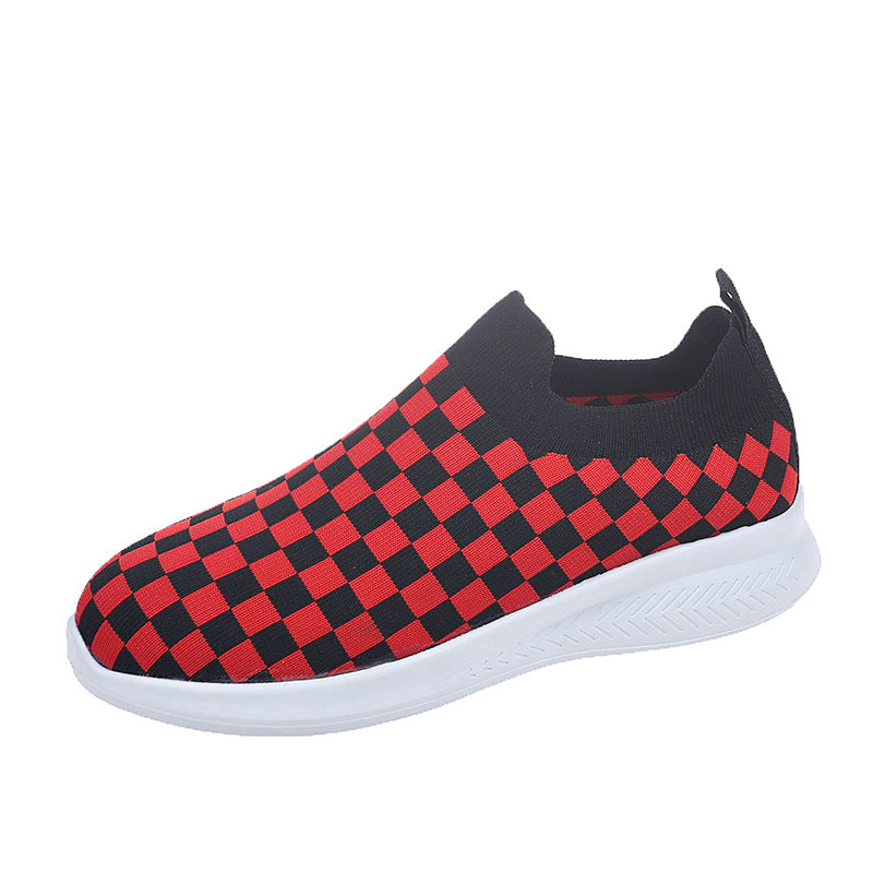 Ladies plaid low top knitted shoes-ABOXUN