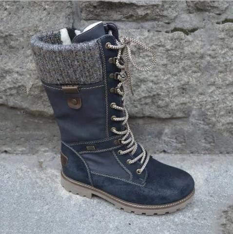 Grishay Fashion Woolen Yarn Solid Lace Up Side Zipper Flat Heel Mid Calf Boots Martin Boots For Women-ABOXUN