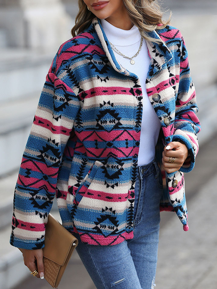 Oversized Single-Breasted Geometric Ornament Jacket-ABOXUN