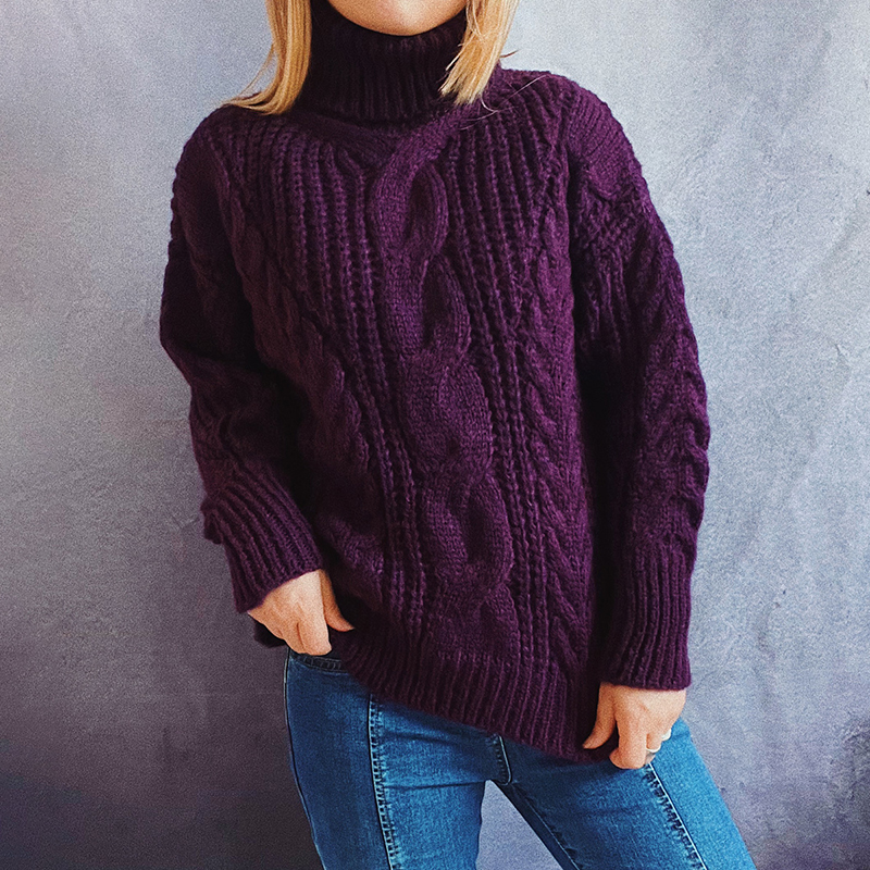 Vintage Long Sleeve Turtleneck Solid Sweater-ABOXUN