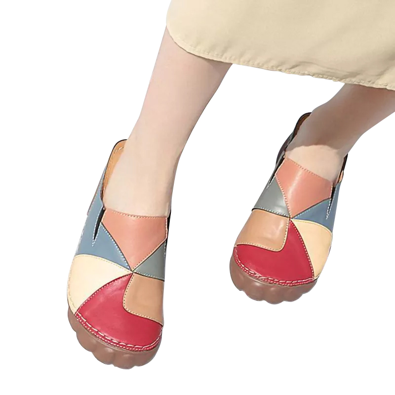 Women Comfortable Slip On Color Block Mules Slippers-ABOXUN