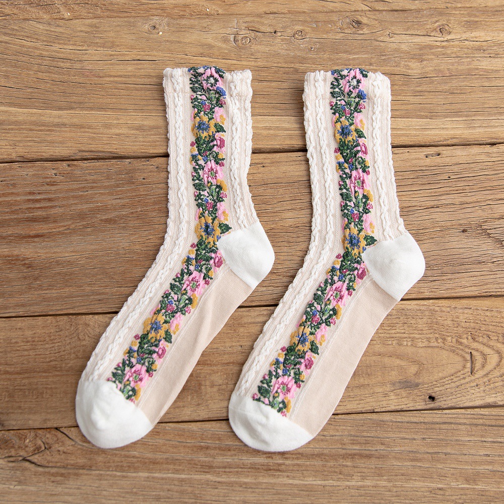 Vintage Ethnic Flowers Medium Tube Socks-ABOXUN
