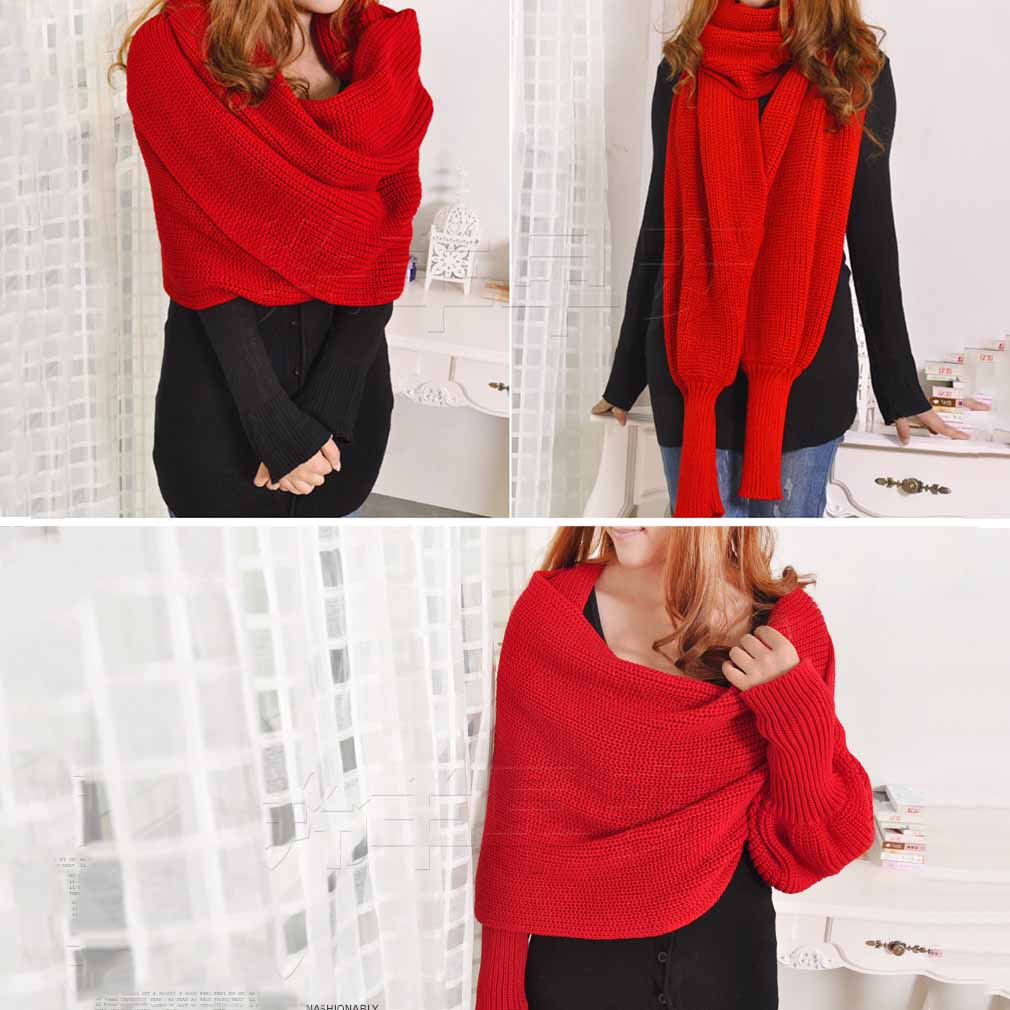 Trendy Knitted Sweater-Scarf With Sleeves-ABOXUN
