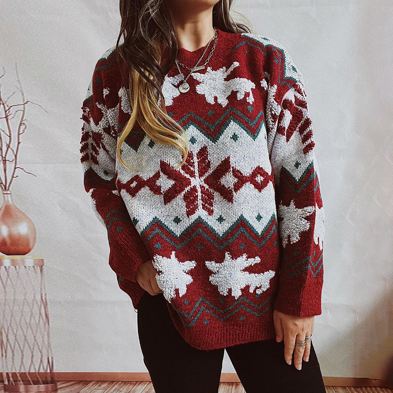 Vintage Christmas Snowflake Long Sleeve Sweater-ABOXUN