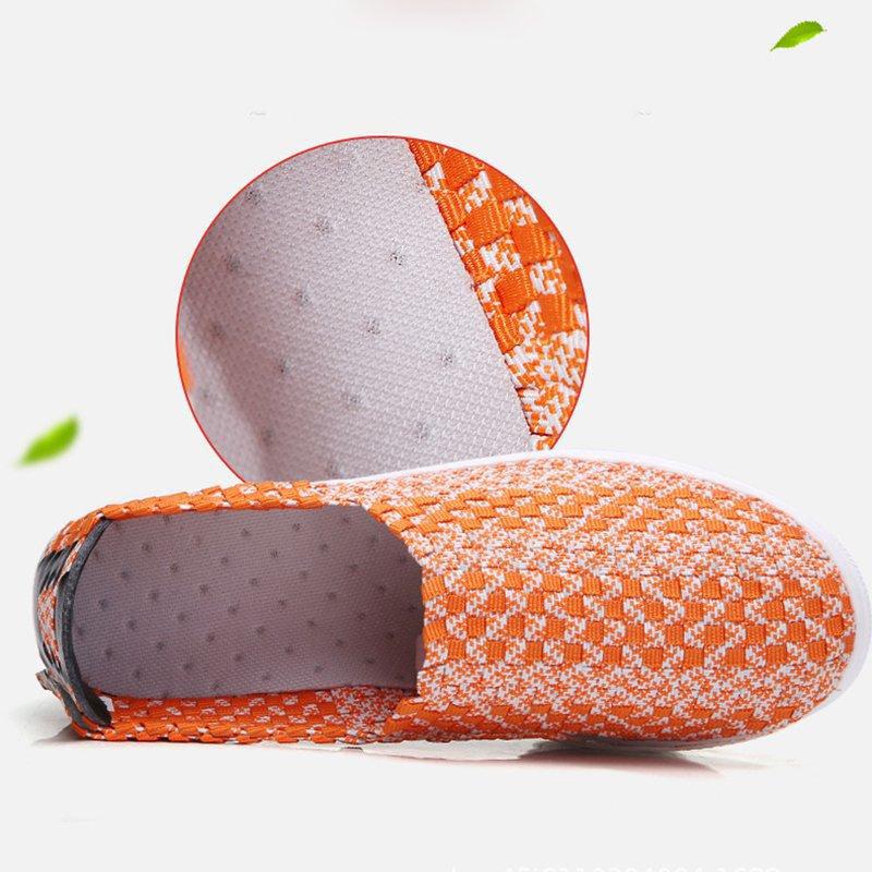 Women Comfy Casual Breathable Elastic Woven Detail Platform Rocker Sole Sneakers-ABOXUN