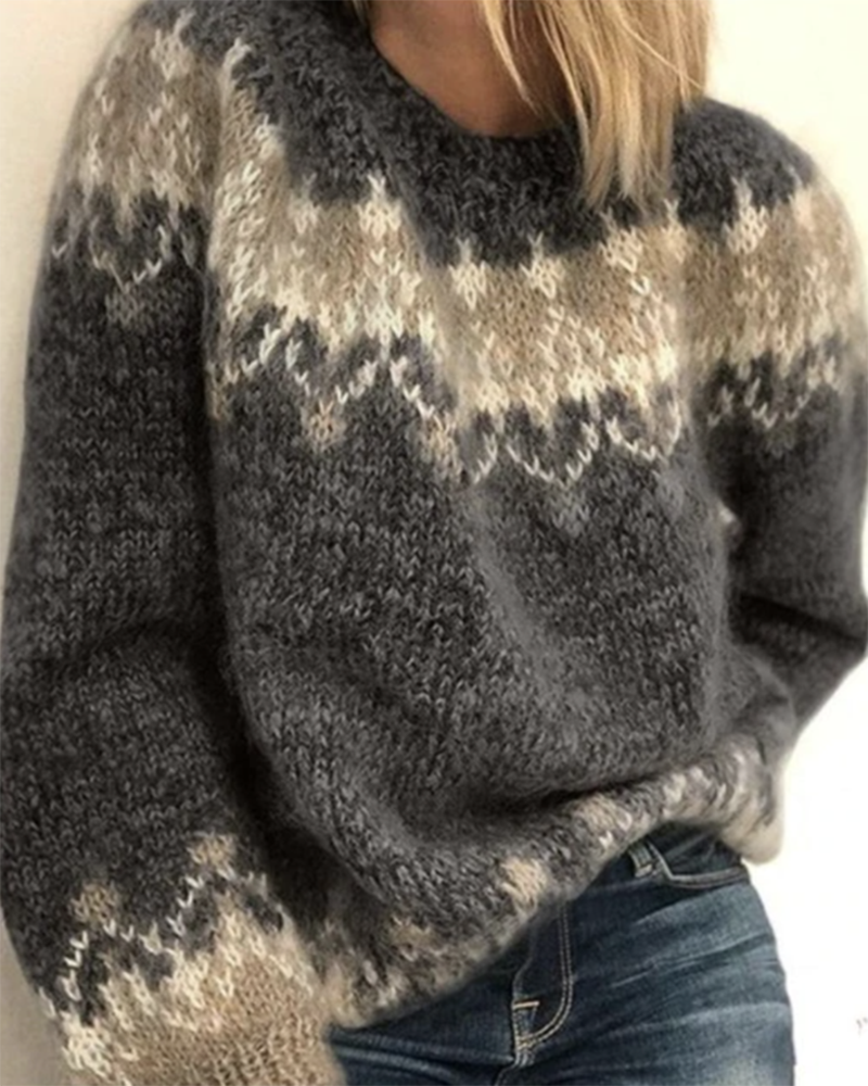 VINTAGE PRINTED KNITTED SWEATER-ABOXUN