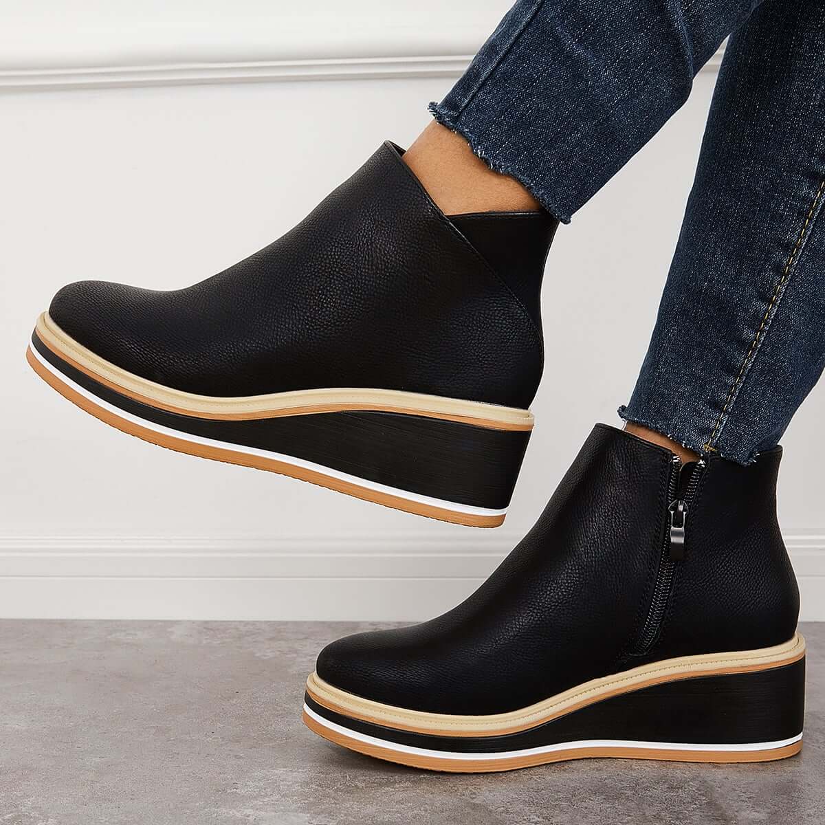 Women Solid Color Wedge Ankle Boots-ABOXUN