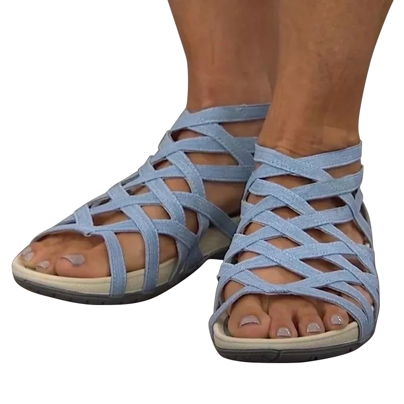 Summer Women Shoes Leopard Round Toe Hollow Wedges Sandals-ABOXUN