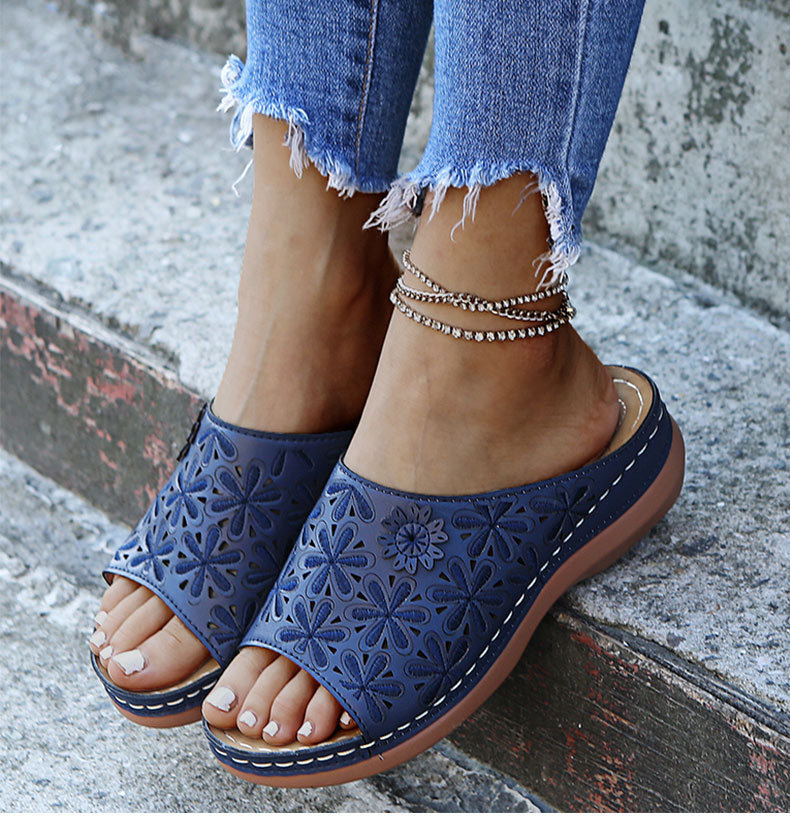 Women's Flat Bottom Hollow Solid Color Slippers-ABOXUN