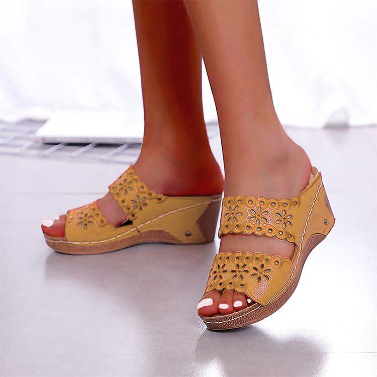 Stitched Cutout Wedge Summer Slippers-ABOXUN