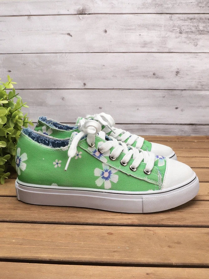 Women's Sneakers Floral Lace-up Canvas Sneakers-ABOXUN