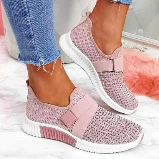 Women's Breathable Slip On Mesh Rhinestone Trainers Shoes-ABOXUN