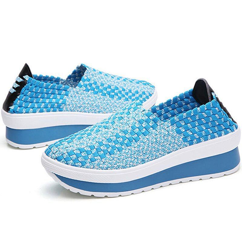 Women Comfy Casual Breathable Elastic Woven Detail Platform Rocker Sole Sneakers-ABOXUN