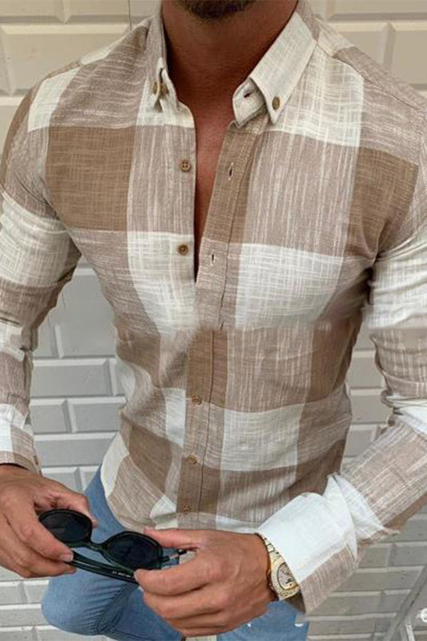 Solid color V-neck drawstring long-sleeved cotton and linen shirt-ABOXUN