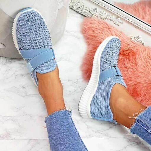 Women's Breathable Slip On Mesh Rhinestone Trainers Shoes-ABOXUN