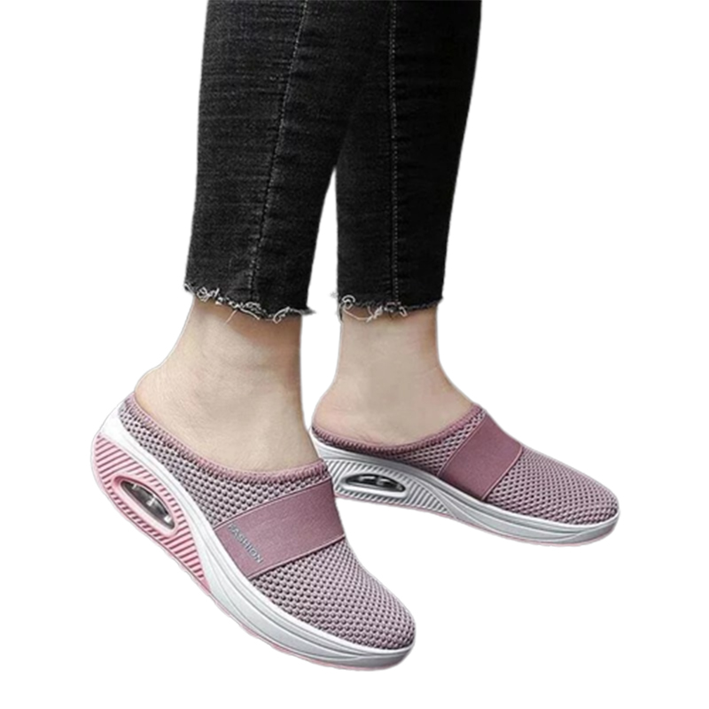 Women Daily Fly Knit Fabric Summer Air Cushion Mule Slippers-ABOXUN