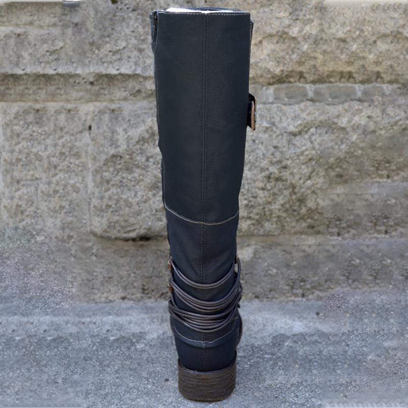 Grishay Fashion Autumn Winter Vintage Zipper Knee High Boots-ABOXUN