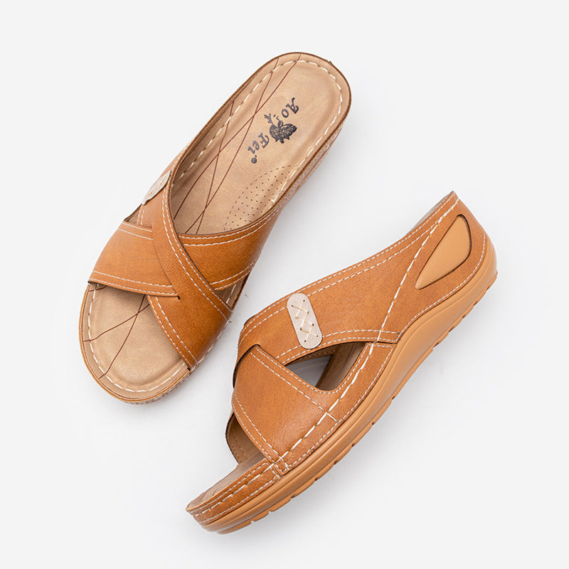 Women's Vintage Wedge Stitch Slippers-ABOXUN