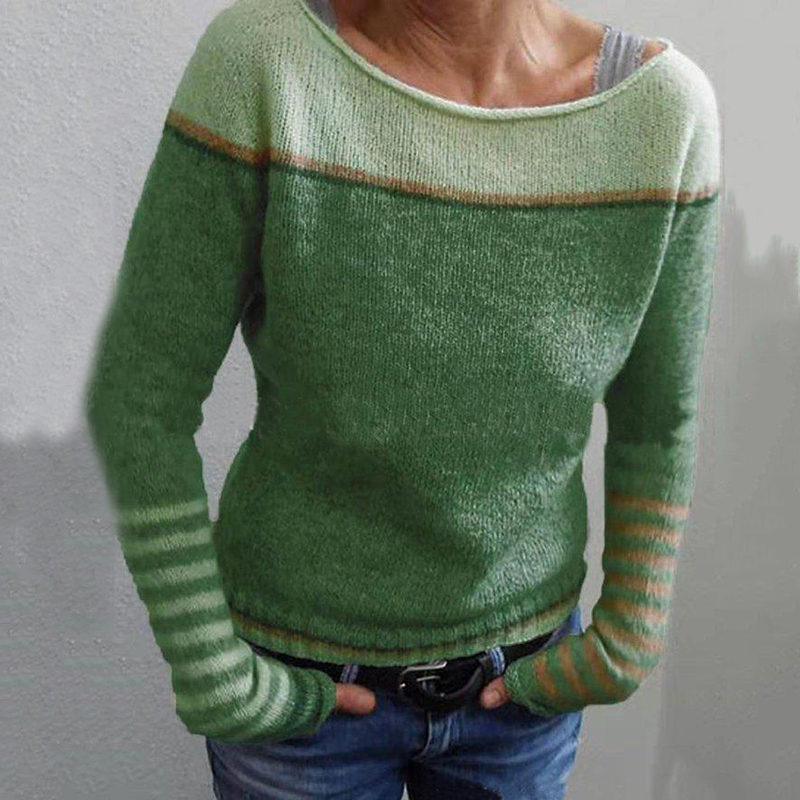 Casual Solid Patchwork Striped Contrast Sweater-ABOXUN
