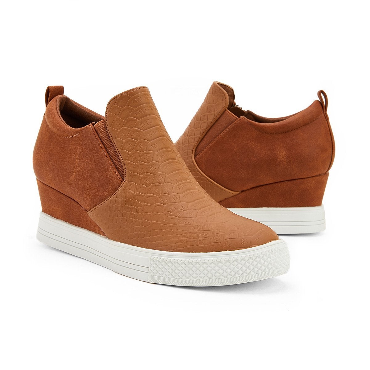 Women's Brown Boots Wedge Daily Comfy Sneakers-ABOXUN