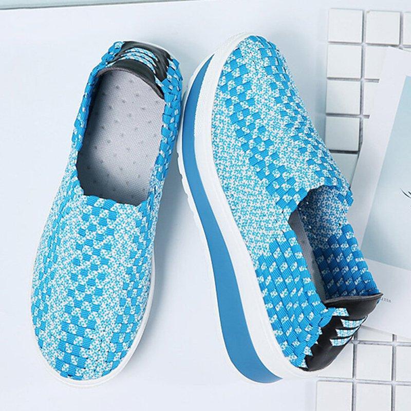 Women Comfy Casual Breathable Elastic Woven Detail Platform Rocker Sole Sneakers-ABOXUN