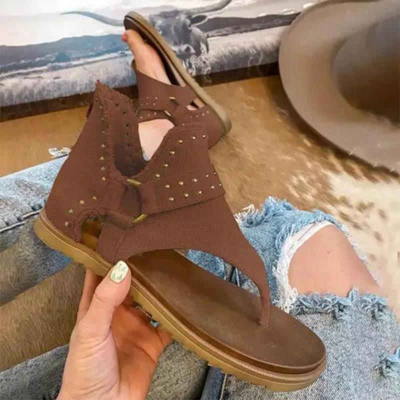 Women's  Fashion Studded Western Thong Sandals-ABOXUN