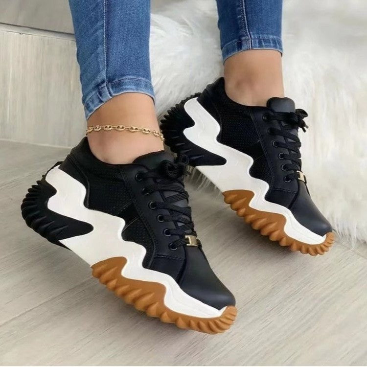 2022 autumn new thick sole inner heightening lace up large size women's shoes-ABOXUN