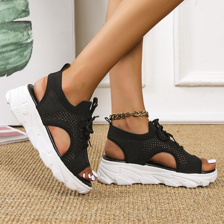 Lace Up Fish Mouth Platform Casual Women's Sandals-ABOXUN