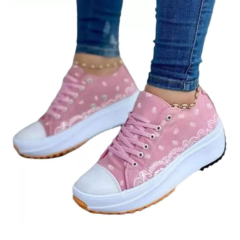 Women's Low-top Thick-soled Printed Canvas Shoes-ABOXUN