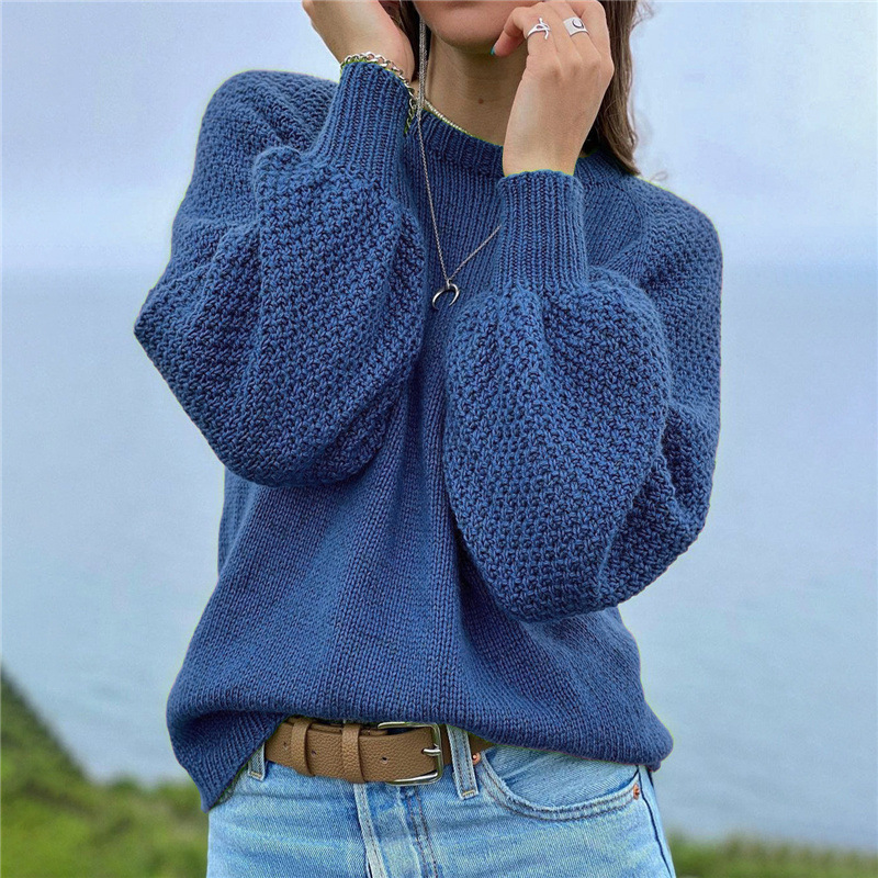 Retro Pullover Solid Color Versatile Sweater-ABOXUN