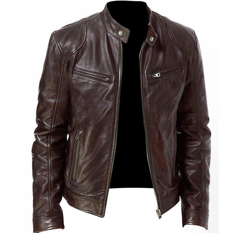 Men's Genuine Inception Dom Cobb Leonardo DiCaprio Motorcycle Biker Brown Jacket-ABOXUN