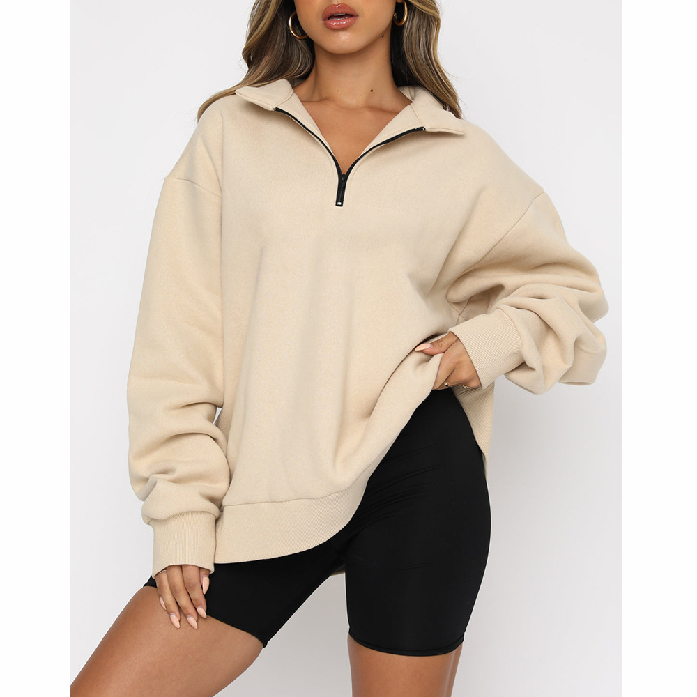 Casual top half-zip pullover long-sleeved sweatshirt sweatshirt-ABOXUN
