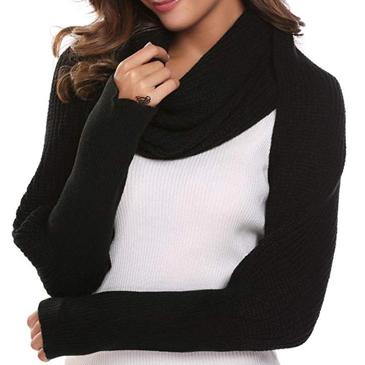 Trendy Knitted Sweater-Scarf With Sleeves-ABOXUN