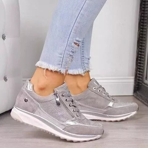Women's Low Heel Lace Up Sneakers-ABOXUN