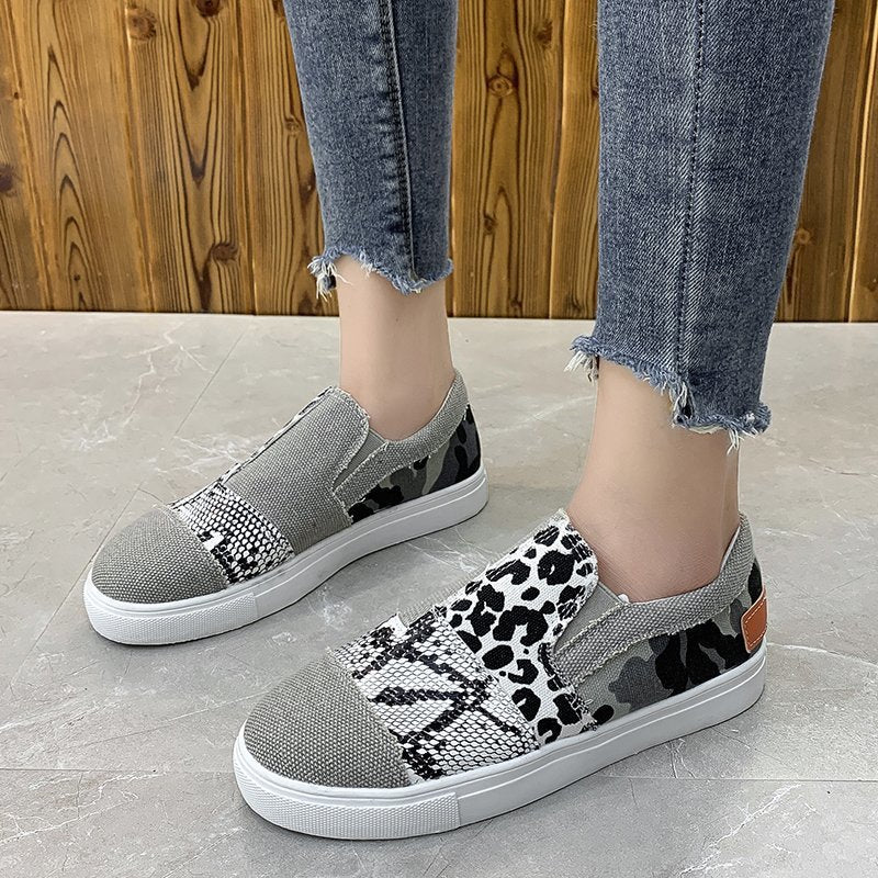 Women Gray Sneakers Casual Raw Edge Canvas Sneakers Slip-on Flat Sneakers-ABOXUN