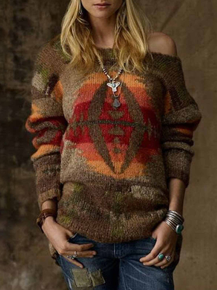 Ethnic Style Long Sleeve Casual Sweater-ABOXUN