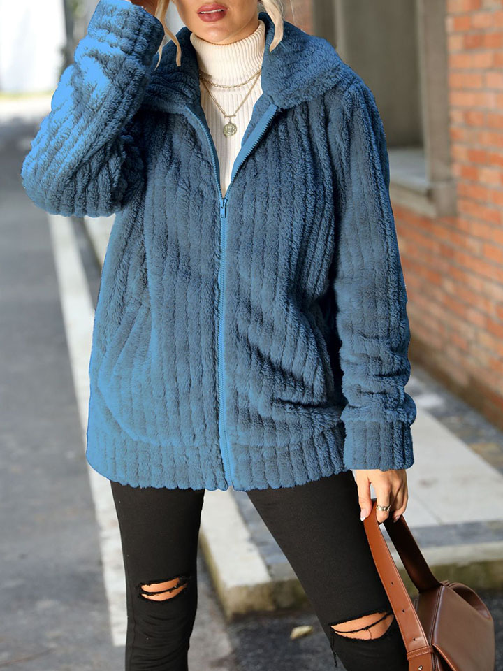 Solid color mid-length double-sided fleece plush coat-ABOXUN